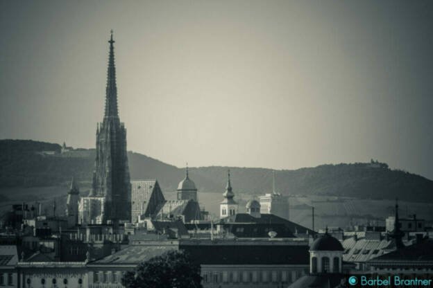 Blick auf Cobenzl, Stephansdom und Kahlenberg vom Belvedere